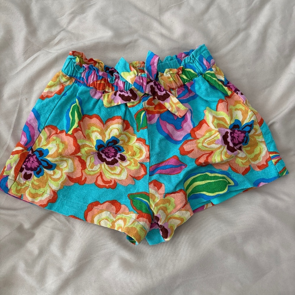 GB Girls Floral Linen Blend Stretch Waist Lined Shorts Size 6